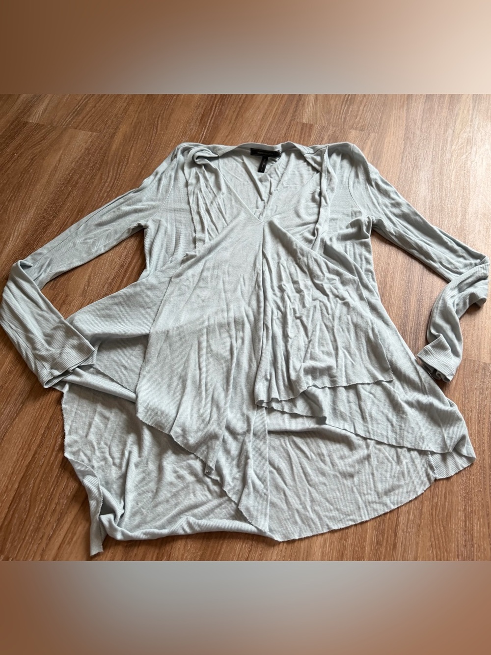 Light Grey Sage V-Neck Women's Top - Relaxed Layered Style